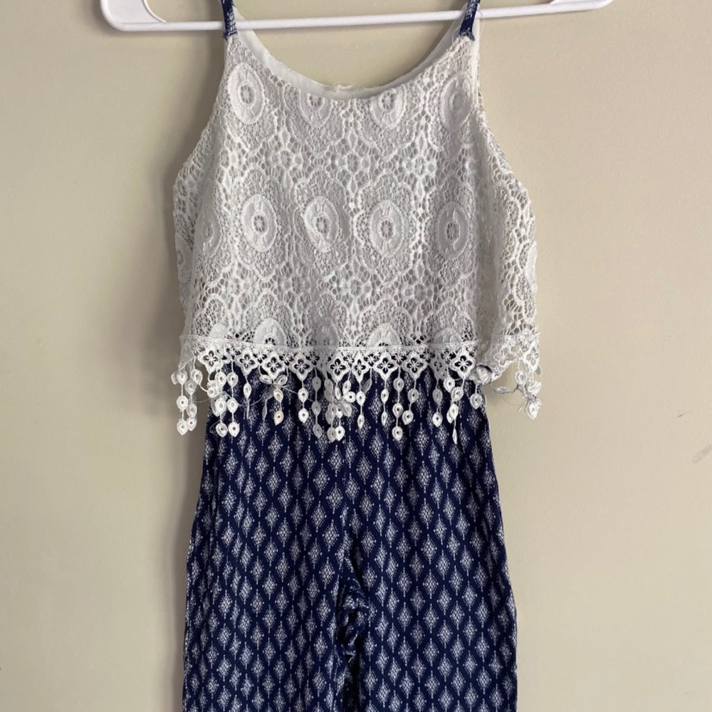 White Lace and Dark Blue Romper
